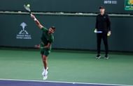 Andy Murray and Novak Djokovic at a practice session at the BNP Paribas Open - Source: Getty